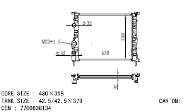 RADIATOR  CLIO I SIN A/A UND KAI. MP 7701034770