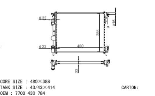 RADIATOR Clio / Symbol with A/C 7700 428 082 