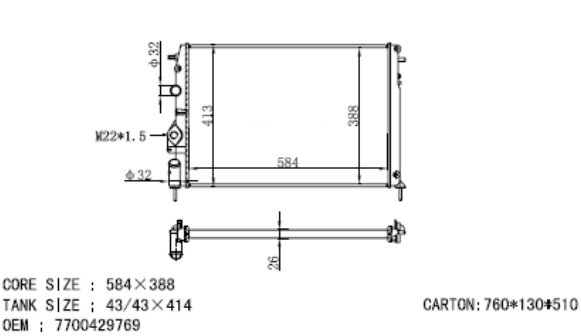 RADIATOR FOR megane with A/C 7700425842